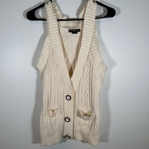 Guess Jean Vintage Y2K Cream Cable Knut Button Down Vest